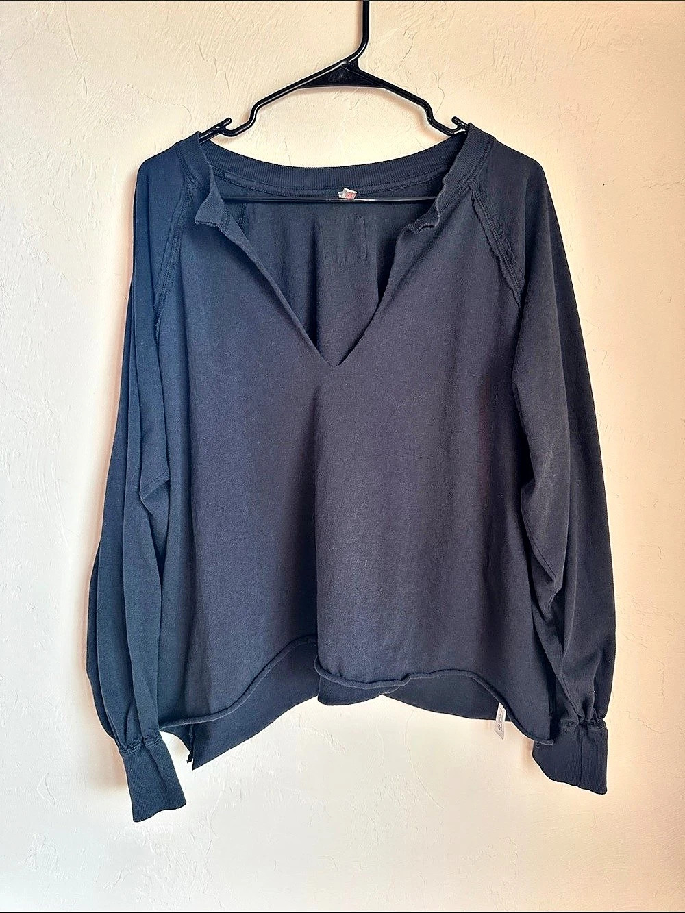 FP Movement Long Sleeve V-Neck Shirt in Black Size Medium